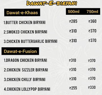 The Biryani Den menu 