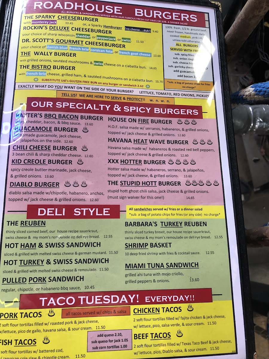 Sparky's Roadhouse Cafe gluten-free menu