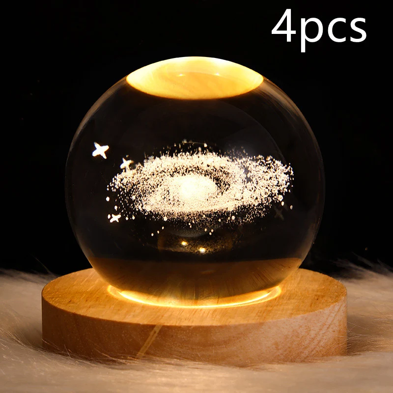 LED Nachtlampje Galaxy Kristallen Bol Tafellamp 3D Planeet Maan, Slaapkamer Decoratie voor Kinderen, Feestje en Verjaardag.