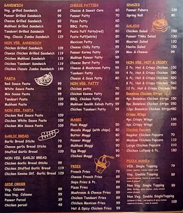 Classic Pizza menu 