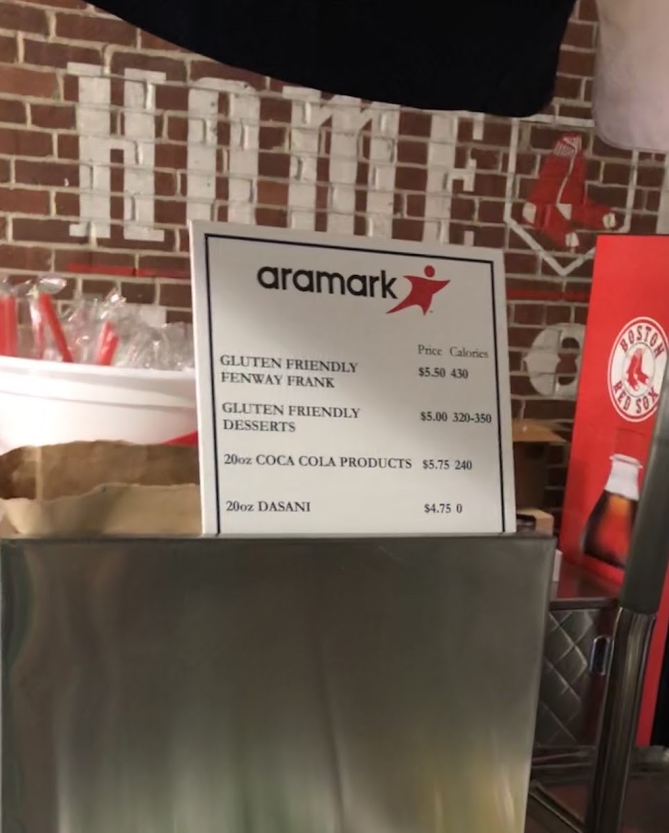 Very slim pickings at "Gluten Friendly" stand.  The good news is that they've removed the gluten-filled beers on tap from this stand.  Fenway isn't a Celiac friendly park at all.(Pic taken May 2019)