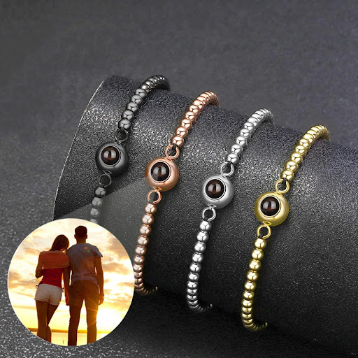 Title 1, Circular Projection Couple Bracelet in 100 Lang...
