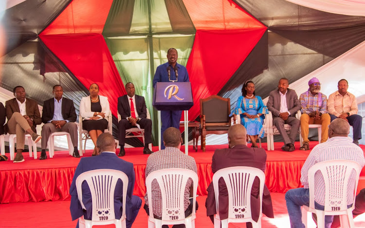 Azimio leader Raila Odinga during a press briefing on Mt Kenya leadership on June 5,2023.