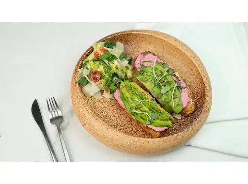 Beetroot Hummus And Avocado On Toast