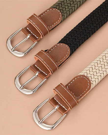 120-130cm Casual Knitted Pin Buckle Men Belt Woven Canvas... - 0