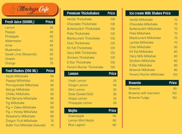 Mirchy's Cafe menu 