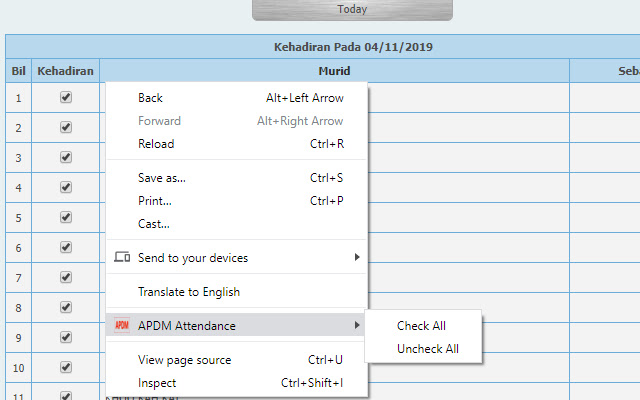APDM Attendance chrome extension