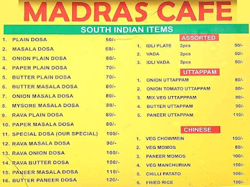 Madras Cafe Since 1983 menu 