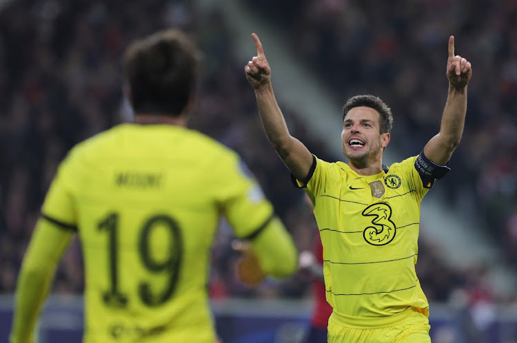 Chelsea's Cesar Azpilicueta celebrates scoring against Lille at Stade Pierre-Mauroy, Villeneuve-d'Ascq, France on March 16, 2022