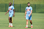 SuperSport United players Zakhele Lepasa and Bradley Grobler during the SuperSport United media day at Megawatt Park on March 01, 2023 in Johannesburg.