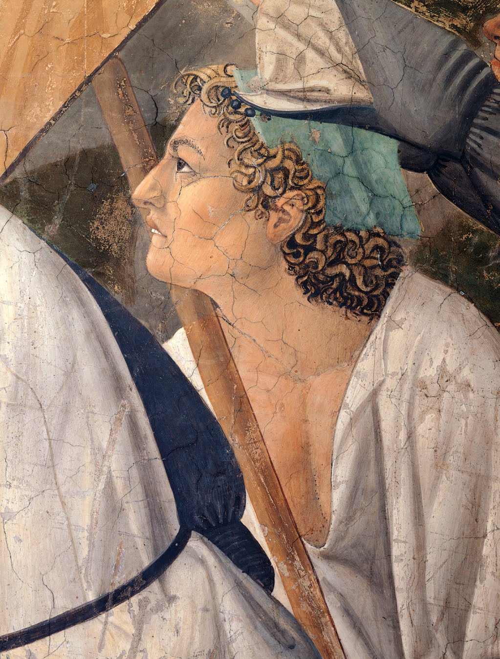 Piero della Francesca, Le Storie della Vera Croce, Sollevamento del legno della Croce (particolare), Basilica di San Francesco, Arezzo