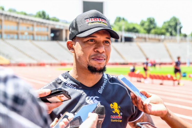 Elton Jantjies of the Lions during the Xerox Golden Lions mixed zone at Johannesburg Stadium on October 16, 2018 in Johannesburg, South Africa.