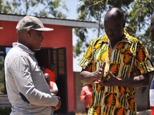 ODM National Youth League president John Ketora (L) and the party's executive director Oduor Ong'wen at Greflow Hotel in Kitengela on Sunday, September 30, 2018. /KURGAT MARINDANY