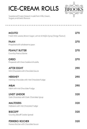 Brooks Desserts & Coffee menu 