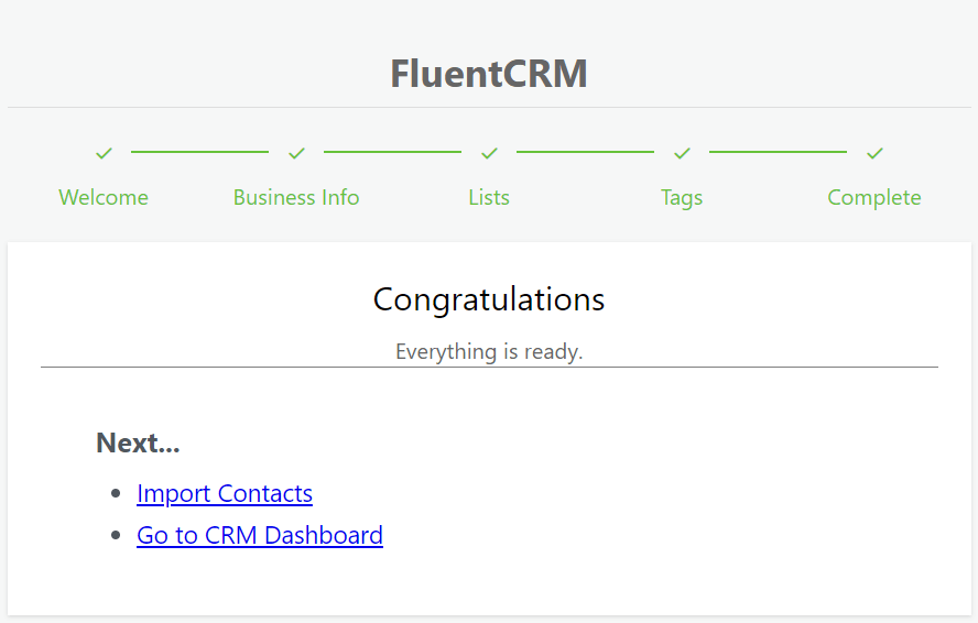 FluentCRM Installation complete 