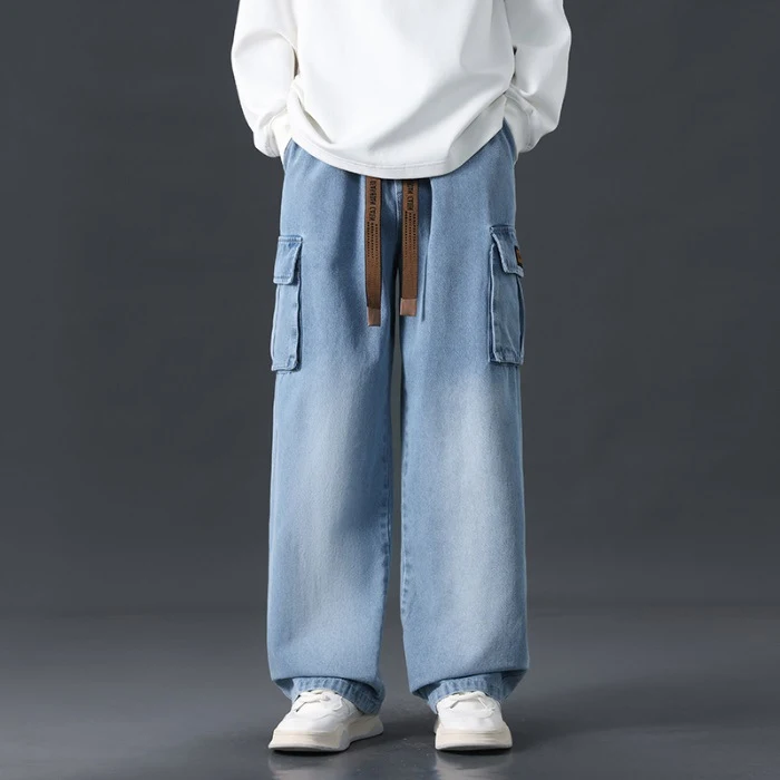 Herren Jeanshose Weites Bein Locker Gerade Passform, Farbverlauf Waschung, Bequem und Modern, Ideal für Alltag