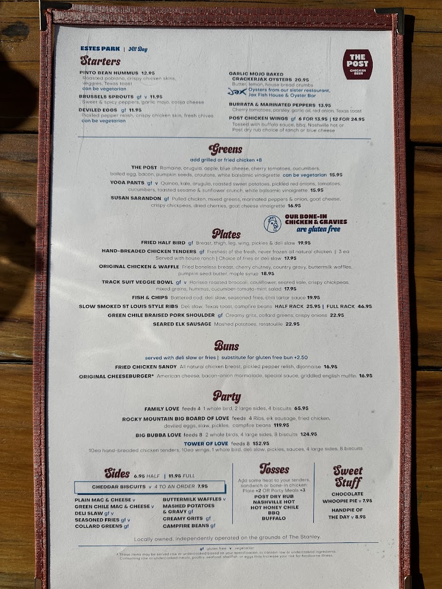 The Post Chicken & Beer gluten-free menu