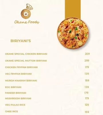 Okane Foods menu 
