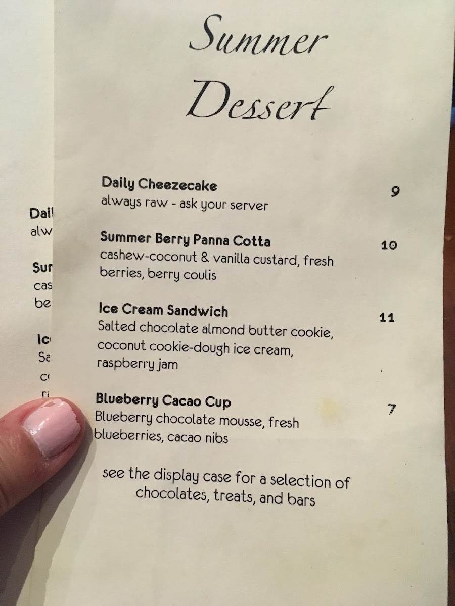 Summer dessert menu