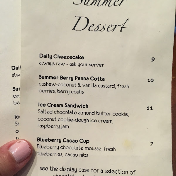 Summer dessert menu