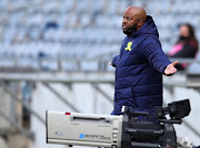 Manqoba Mnqgithi, coach of Mamelodi Sundowns reacts during the DStv Premiership 2020/21 match between Orlando Pirates and Mamelodi Sundowns at Orlando Stadium, Johannesburg, on 02 May 2021.