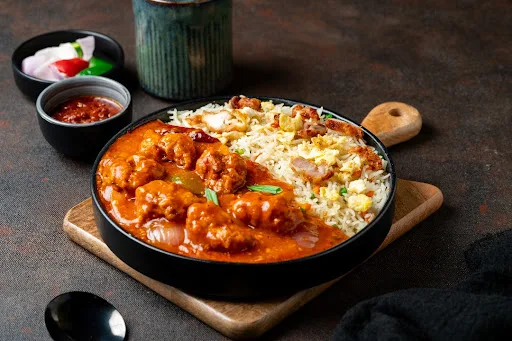 Chicken Fried Rice with Schezwan Chicken Gravy