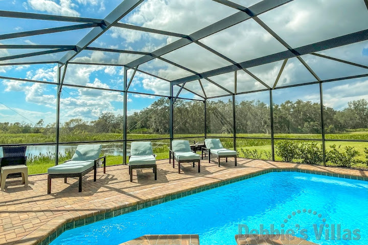 Lake view from the southwest-facing private pool and spa at this Solterra vacation villa