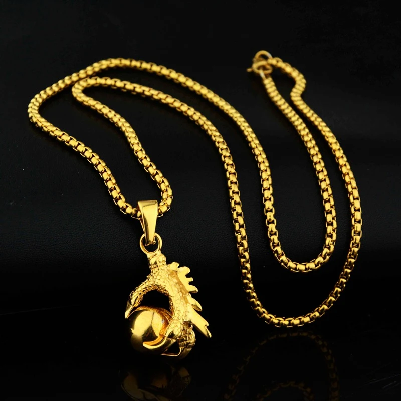 Collier Pendentif Perle Or Griffe de Dragon Hip Hop Tout-Match Acier Titane, un accessoire tendance pour un look urbain et stylé, pour hommes et femmes