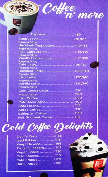 Cafe Coffee Day menu 