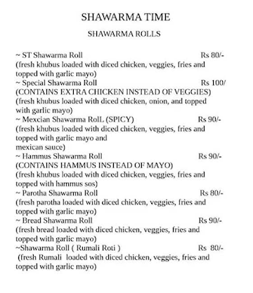 Shawarma Time menu 