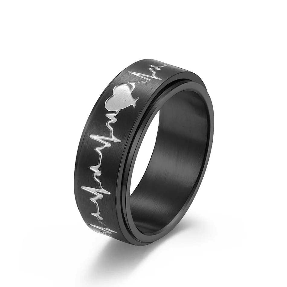 Titanium stalen roterende ECG koppelring Roestvrijstalen paarringen Sieraden Mooi cadeau voor geliefden