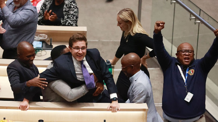 Cilliers Brink, newly elected mayor of City of Tshwane, celebrating at a special council meeting in Tshwane House.