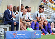 Kaizer Chiefs head coach Ernst Middendorp and his bench watch on during an Absa Premiership match against Polokwane City in Polokwane.  
