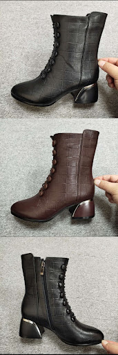 Title 4, Womens Thick-heeled Leather Mid-boots, New Fas...