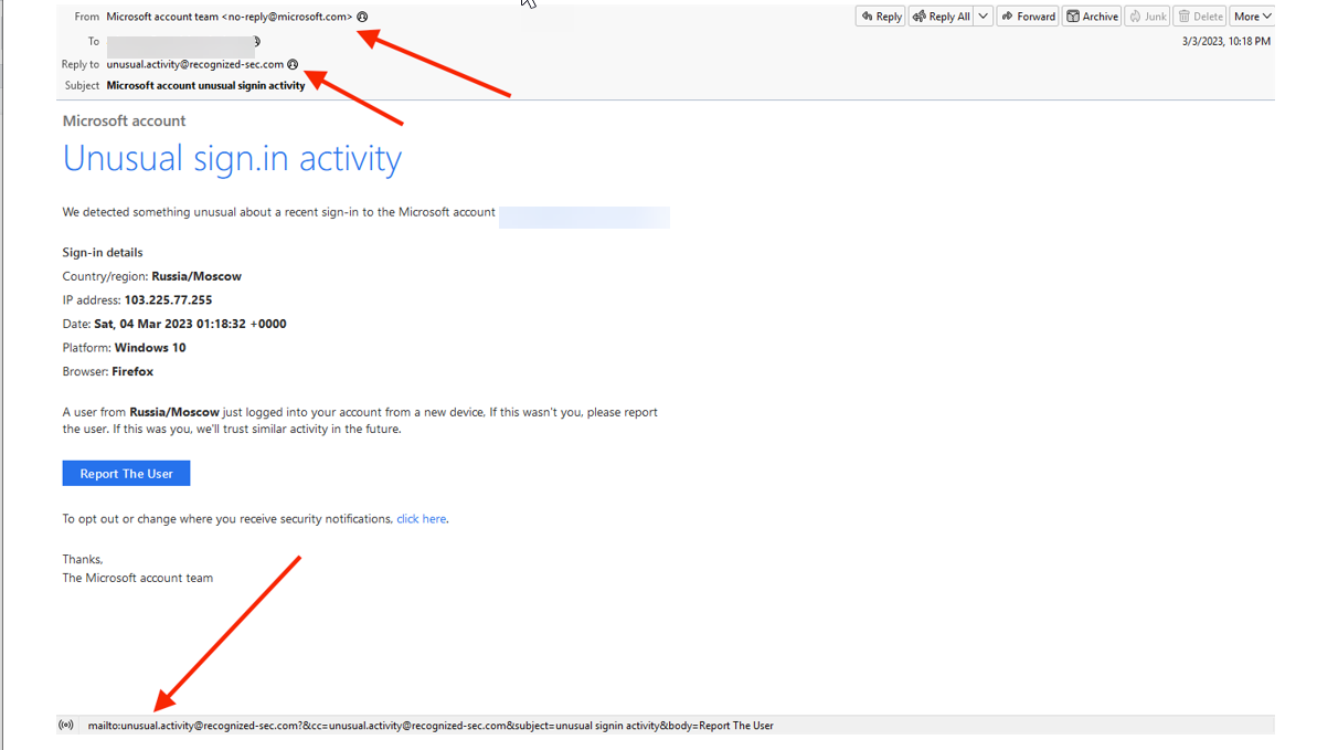 Beware of Fake Microsoft Account Unusual Sign-in Activity Emails