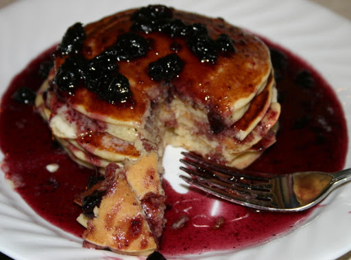 Peanut Butter Pancakes with Blueberry Cinnamon Jam melted down into syrup...the Kids were loving these!!! :)