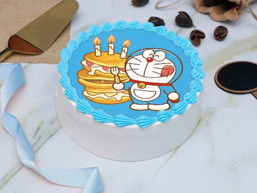 Doraemon Eating Pancakes Photo Cake