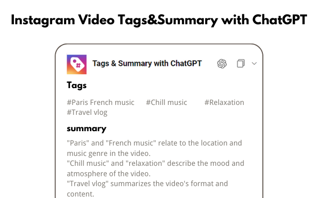 Instagram Video Tags Summary with ChatGPT Preview image 2