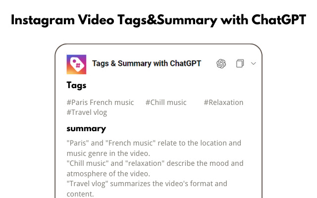 Instagram Video Tags Summary with ChatGPT