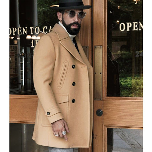 Title 5, Mens Medium Length Long Sleeved Woolen Coat