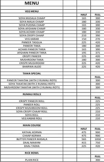 Mughal Adda menu 