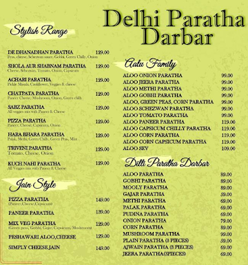 Delhi Paratha Darbar menu 