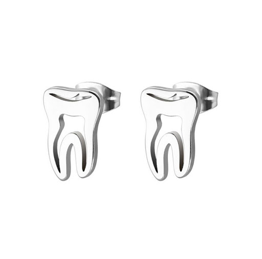 Title 5, Hollow Tooth-shaped Stud Earrings Stainless Ste...