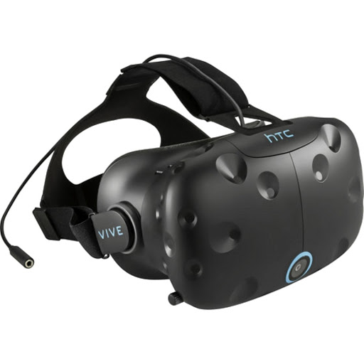 The HTC Vive headset facilitates an immersive training experience in a virtual space.