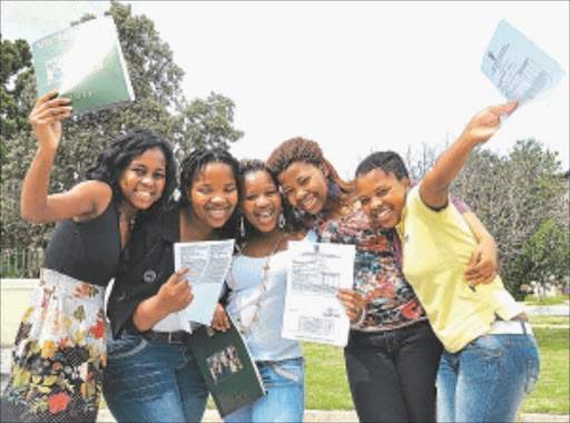 ON CLOUD NINE: Victoria High School pupils celebrate after getting their matric results. PHOTO: ALGOA SUN