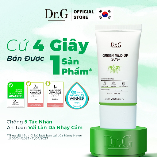 Kem Chống Nắng Thuần Vật Lý Cho Da Nhạy Cảm Dr.G Green Mild Up Sun+ SPF50+PA++++ 50ml