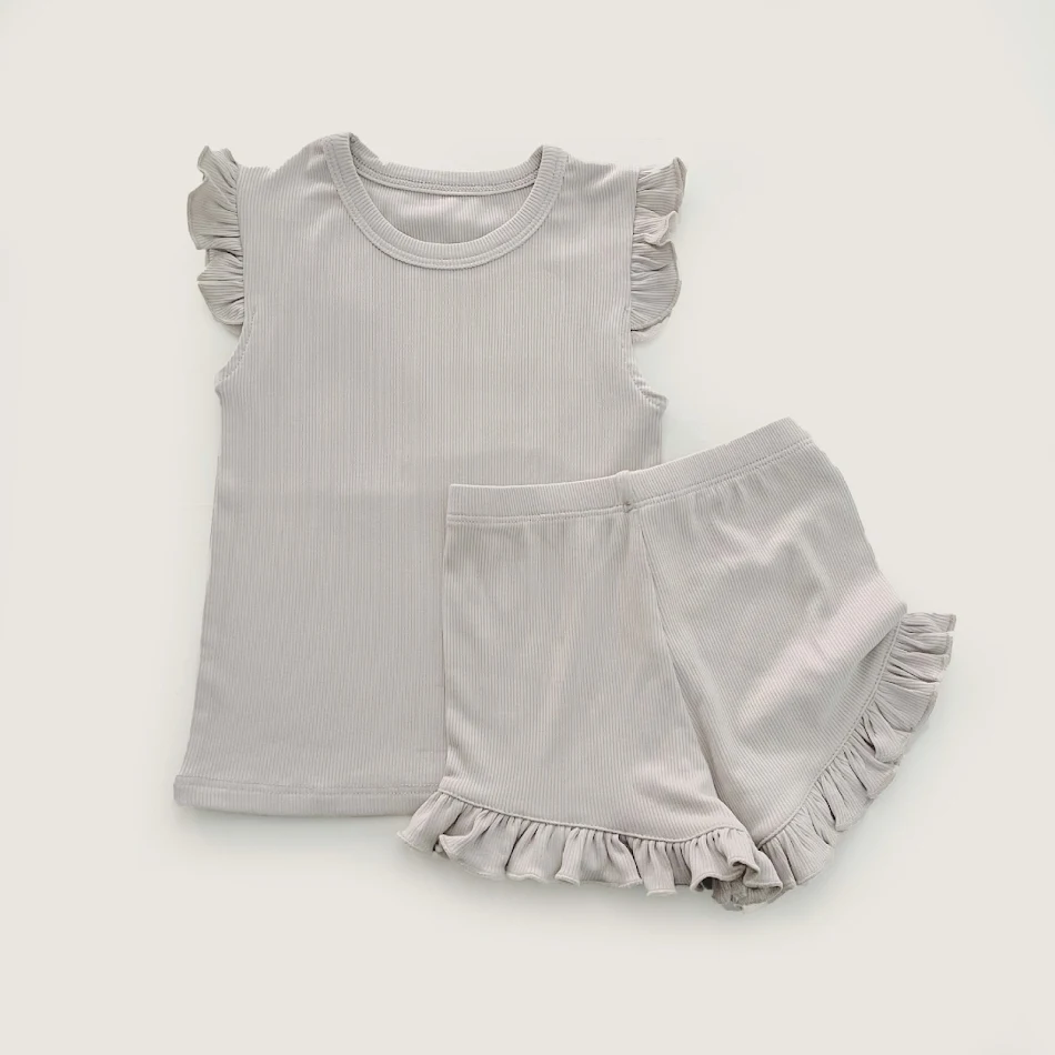 Kinder Loungewear meisjes pyjama zomer nieuw kant pak baby vest basis zachte en ademende kinderkleding set voor warme nachten.