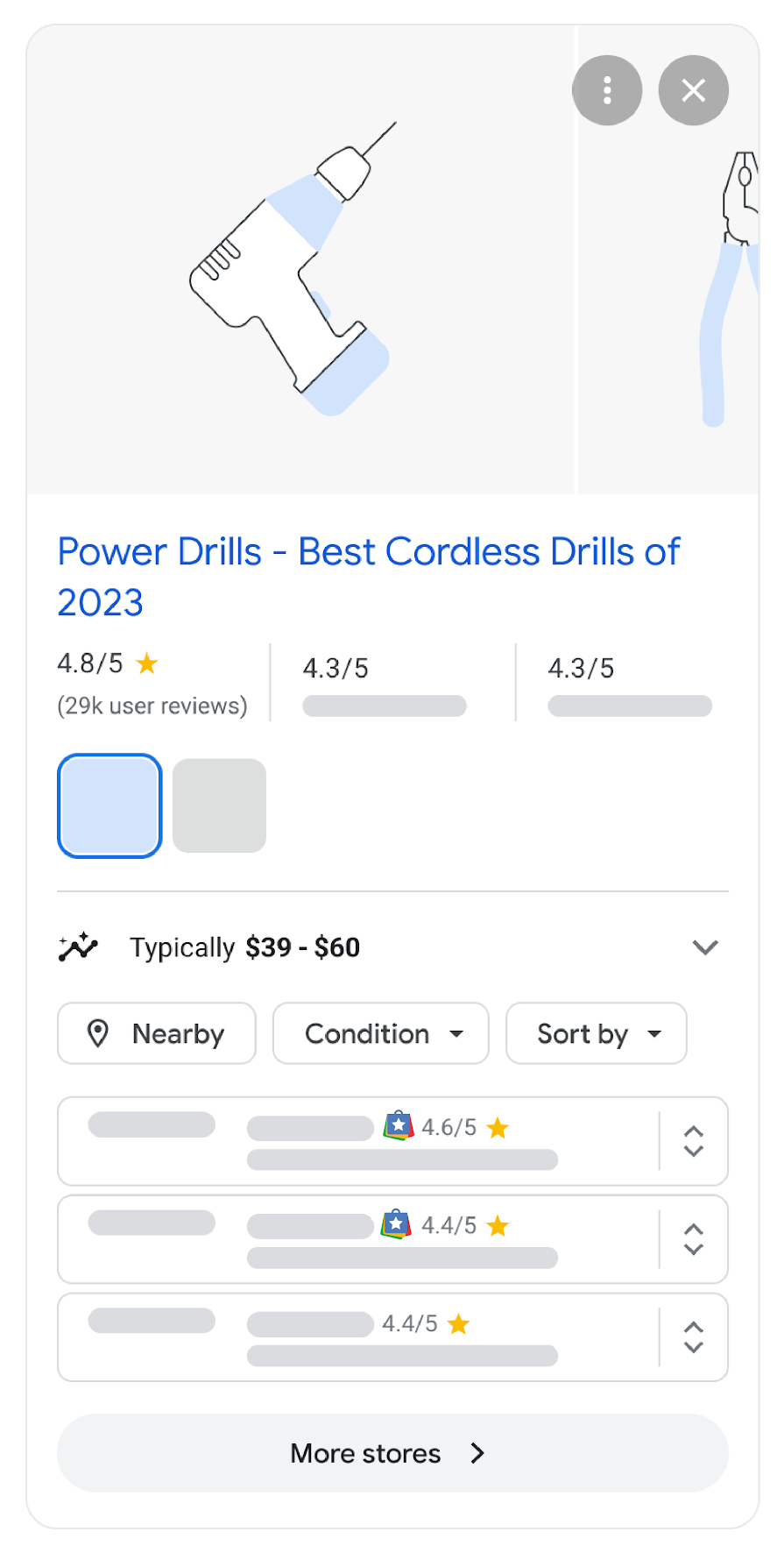 Her ser du den første halvdelen av en vurdering av en produktselger i Google Ads.