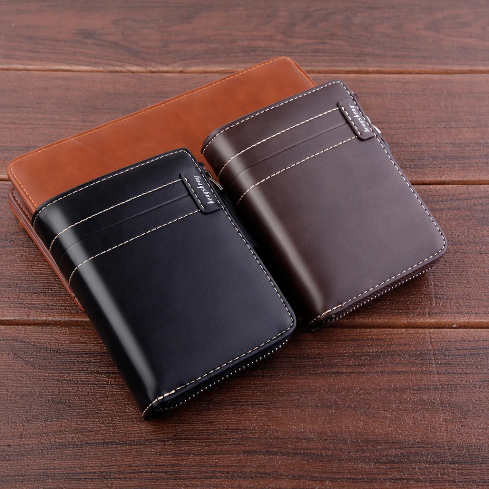 Cartera de hombre corta retro con cremallera para billetes. Diseño vintage y funcional, perfecta para llevar tus dólares y tarjetas con estilo y seguridad.
