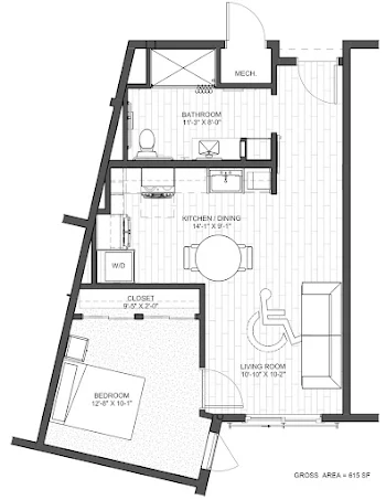 Go to One Bedroom Type A Floorplan page.